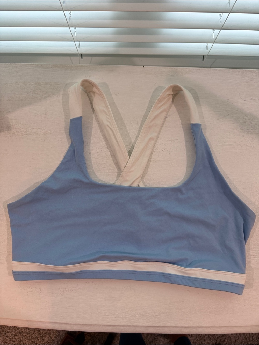 Splits59 Sky Blue & White Crossback Sports Bra